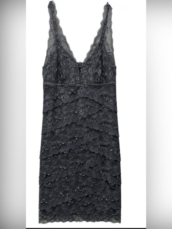 MARINA Dresses & Skirts - Marina Gray Spaghetti Straps Lace v-neckline Dress Sz(4)